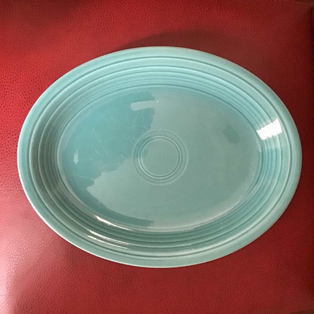 Vintage Fiesta Turquoise Oval Serving Platter Plate Fiestaware